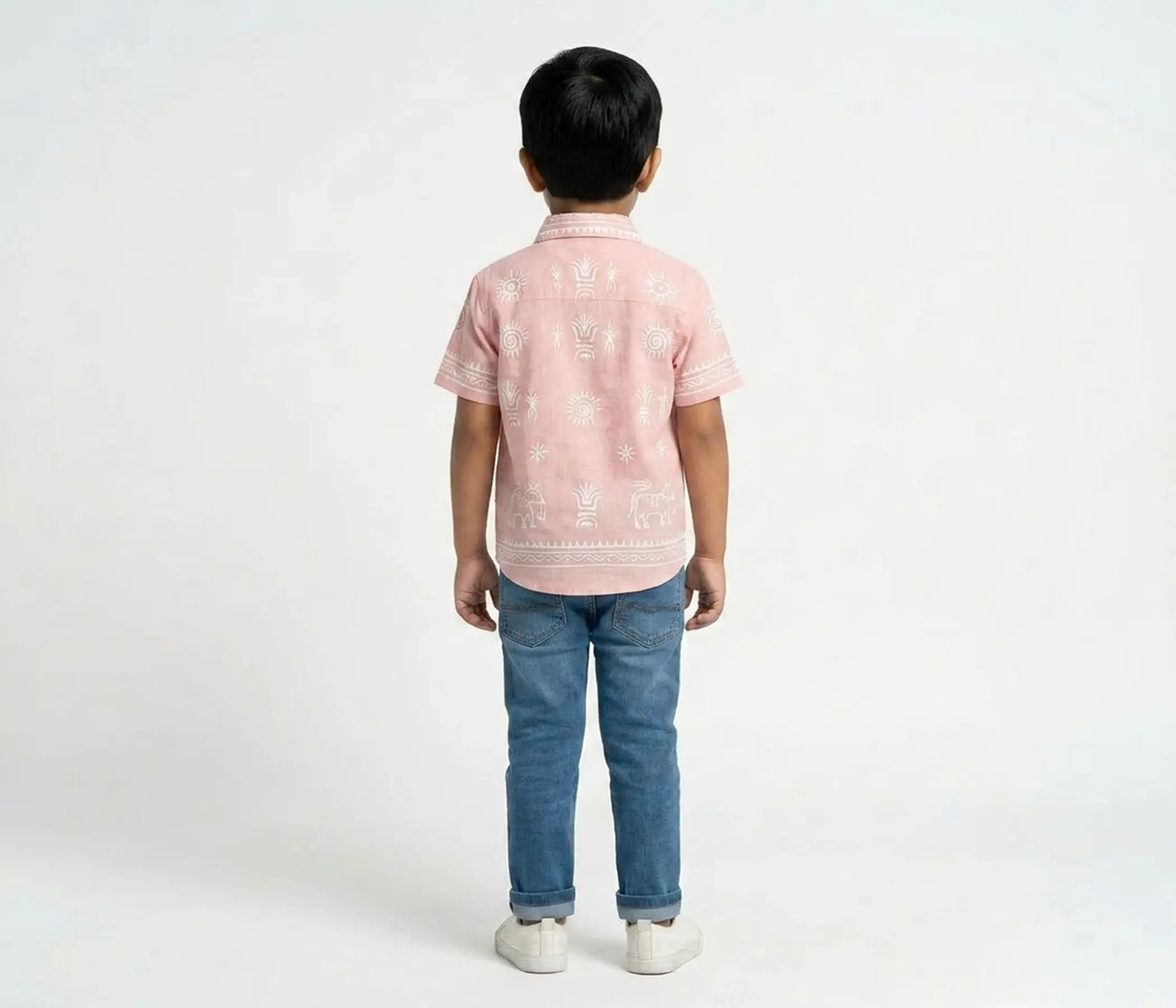 Hand Painted Pink Cotton Shirt for Boys | Ethnic Casual Wear Kids Shirt